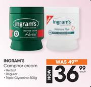 Ingram's Camphor Cream (Herbal, Regular Or Triple Glycerine)-500g Each