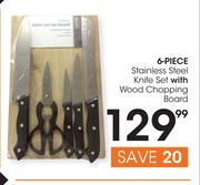 6 Piece Stainless Steel Knife Set With Wood Chopping Board