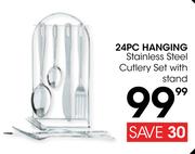 24 Pc Hanging Stainless Steel Cutlery Set With Stand