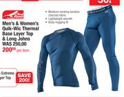 First Ascent Men's & Women's Quik Wic Thermal Base Layer Top & Long Johns-Per Item