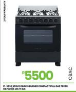 Obac 6 Burner Matt Blk 76 x 60 Compact Full Gas Stove OB760G/S 21-585