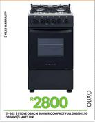 Obac 4 Burner 50 x 50 Matt Blk Compact Full Gas Stove OB500G/S 21-582