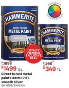 Hammerite Smooth Silver Direct To Rust Metal Paint-5Ltr