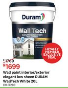 Duram Walls Paint Interior/ Exterior Elegant Low Sheen Walltech White-20L
