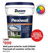 Duram Wall Paint Exterior Matt Flexiwall All Weather White-20L