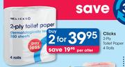 Clicks 2-Ply Toilet Paper 4 Rolls-2 Nos