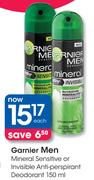 Garnier Men Mineral Sensitive Or Invisible Anti-Perspirant Deodorant-150ml