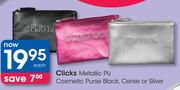 Clicks Metallic PU Cosmetic Purse Black, Cerise Or Silver-Each