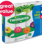 Twinsaver 1 Ply Toilet Paper 12 Rolls Value Pack-Per Pack