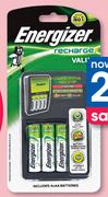 Energizer Recharge Value Charger And Batteries-Per Set