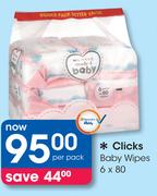 Clicks Baby Wipes-6 x 80 Per Pack