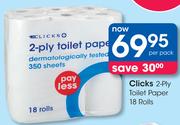 Clicks 2-Ply Toilet Paper-18 Rolls Per Pack