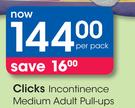 Clicks Incontinence Medium Adult Pull Ups-Per Pack
