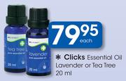 Clicks Essential Oil Lavender Or Tea Tree 20ml-Each