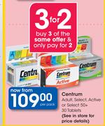 Centrum Adult, Select, Active Or Select 50+ 30 tablets-Per Pack
