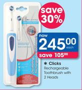 Clicks Rechargeable Toothbrush With 2 Heads-Each