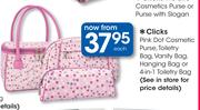 Clicks Pink Dot Cosmetic Purse, Toiletry Bag, Vanity Bag, Hanging Bag Or 4-In-1 Toiletry Bag-Each