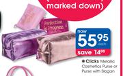 Clicks Metallic Cosmetics Purse Or Purse With Slogan-Each