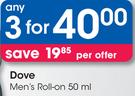 Dove Men's Roll-On-3x50ml