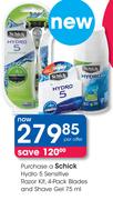 Schick Hydro 5 Sensitive Razor Kit, 4 Pack Blades And Shave Gel 75ml-Per Offer