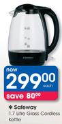 Safeway 1.7Ltr Glass Cordless Kettle