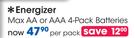 Energizer Max AA Or AAA Batteries-Per 4 Pack