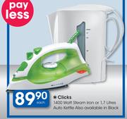 Clicks 1400 Watt Steam Iron or 1.7Ltr Auto Kettle Each