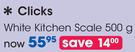 Clicks 500g White Kitchen Scale 