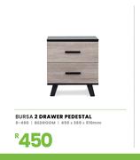 Bursa Bedroom 2 Drawer Pedestal 450 x 360 x 510mm 8-460