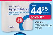 Clicks 2 Ply Toilet Paper 9 Rolls-Per Pack