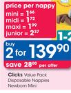 Clicks Value Pack Disposable Nappies Newborn Mini-2's