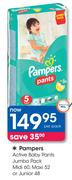 Pampers Active Baby Pants Jumbo Pack Midi 60, Maxi 52, Or Junior 48-Per pack