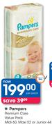 Pampers Premium Care Value Pack Midi 60, Maxi 52 Or Junior 44-Per pack