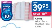 Clicks 6-Pack Terry Towelling Face Cloths-Per Pack