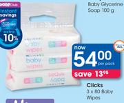 Clicks 3 x 80's Baby Wipes