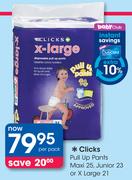Clicks Pull Up Pants Maxi-25's/ Junior-23's/ X Large-21's Per Pack