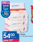 Clicks 3 x 80 Baby Wipes-Per Pack
