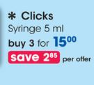 Clicks Syringe-3 x 5ml