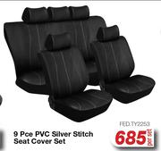 9 Pce PVC Silver Stitch Seat Cover Set FED.TY2253-Per Set