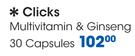 Clicks Multivitamin & Ginseng 30 Capsules
