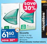 Nicorette 2mg Or 4mg Mint Or Regular 30 Gums-Per Pack
