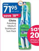 Clicks Pulsating Medium Toothbrush Twin Pack-Per Pack