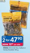 Clicks Almonds Raw, Salted Or Honey Roasted-2x100g