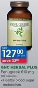 GNC Herbal Plus Fenugreek 610mg 100 Capsules-Per Pack