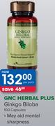 GNC Herbal Plus Ginkgo Biloba 100 Capsules-Per Pack