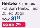 Herbex Slimmers Fat Burn Herbal Tea 20 Tea Bags-Per Pack
