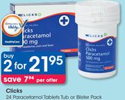 Clicks 24 Paracetamol Tablets Or Blister Pack-2's Pack