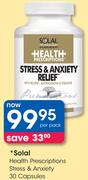 Solal Health Prescriptions Stress & Anxiety 30 Capsules-Per Pack