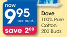 Dove 100% Pure Cotton-200 Buds