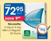 Nicorette 2mg Or 4mg Mint Or Regular 30Gums - Each